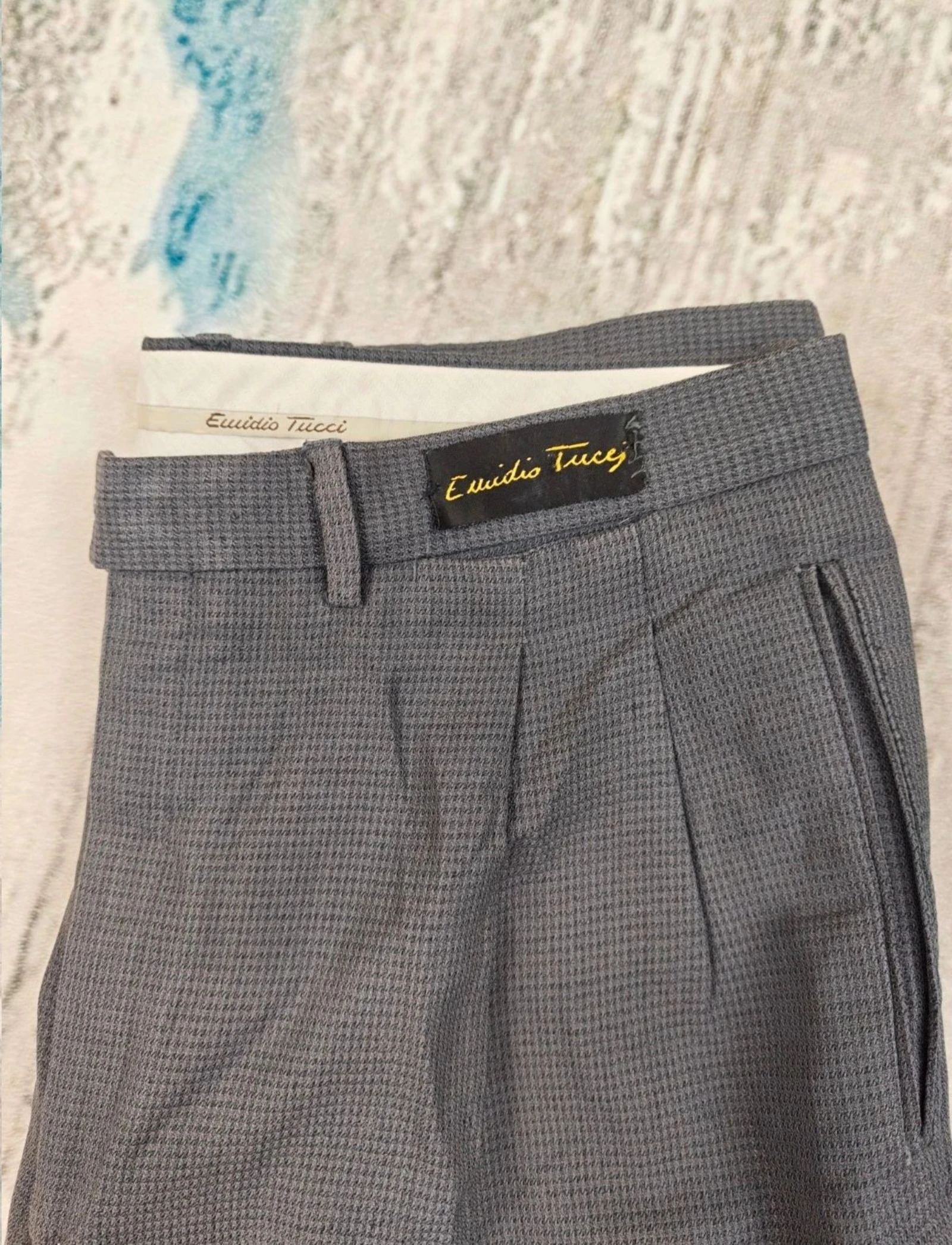 Emidio Tucci Pantalons rayés en laine plêssée à carreaux pour homme gris vintage Old Money Taille 48 – photo 4